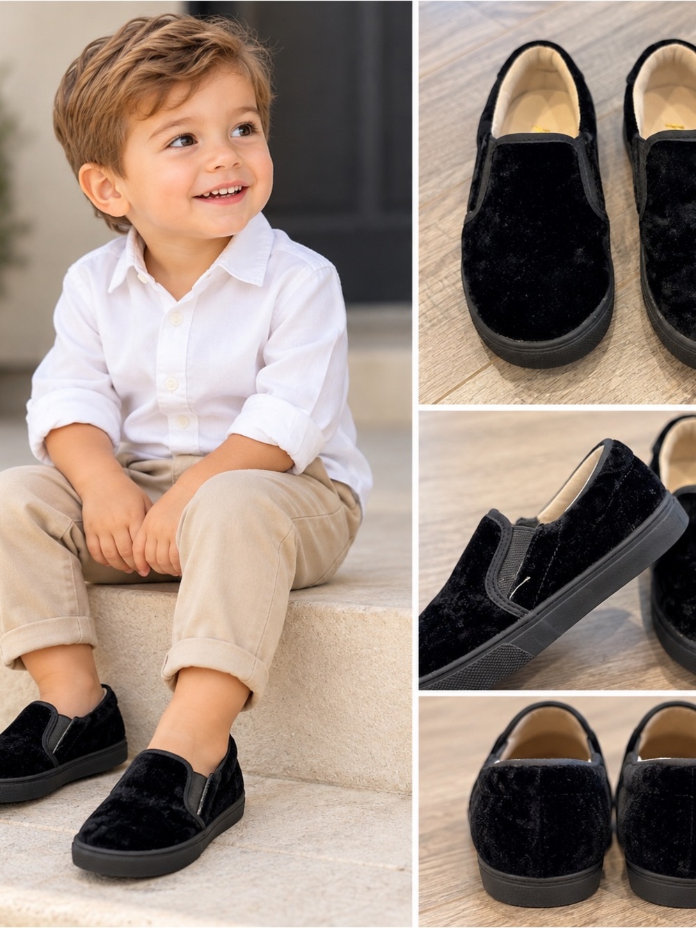 Kids Black Velvet Slip-On Shoes - Classic Comfort